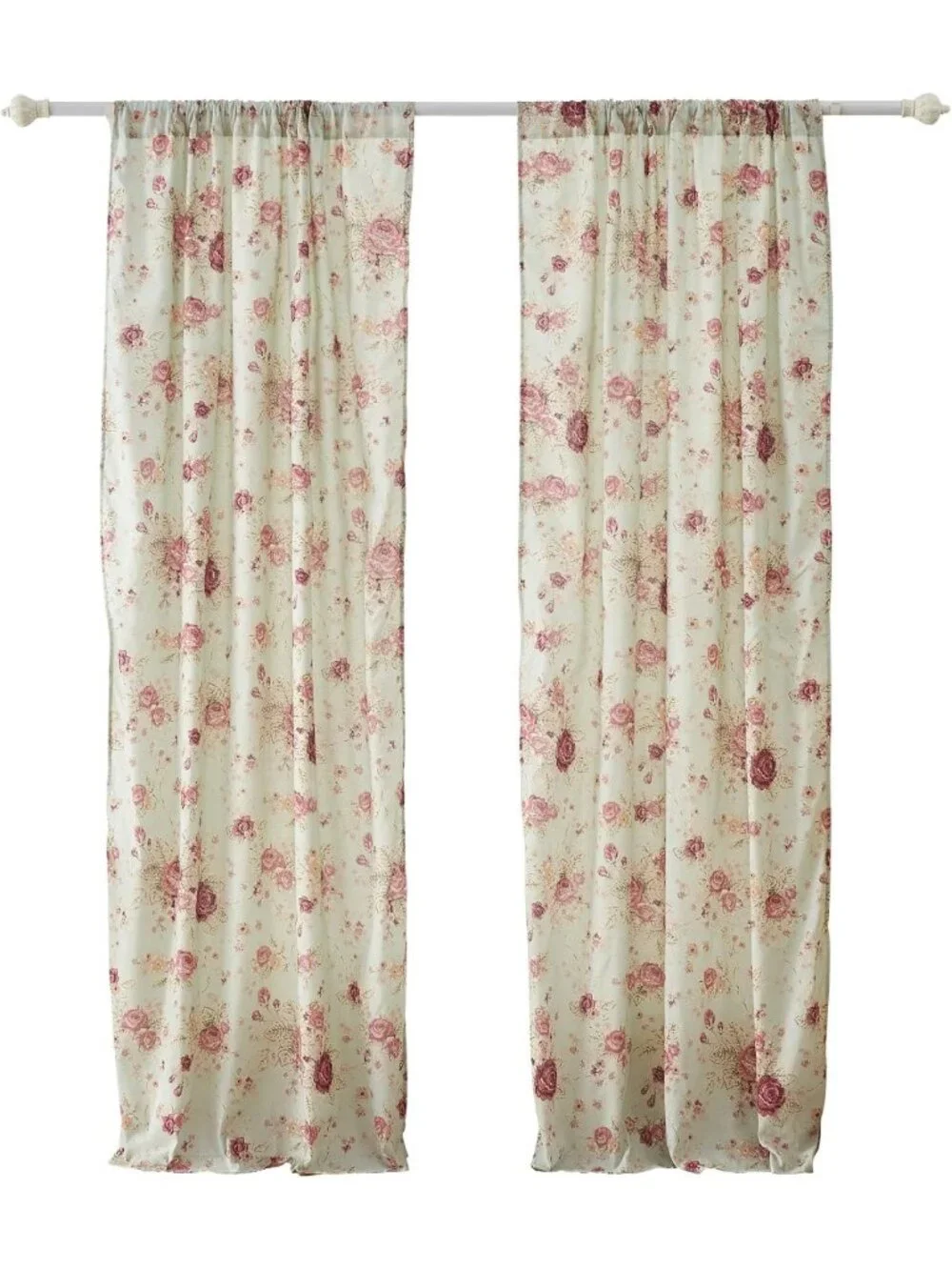 Vintage Floral Cotton Curtain Panels, 42x84 Inches, Set of 2 - Blue Home Decor